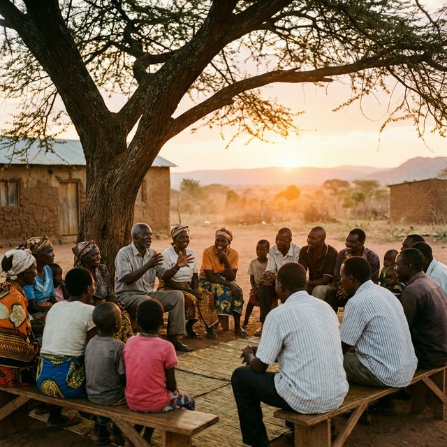 Community members under a tree